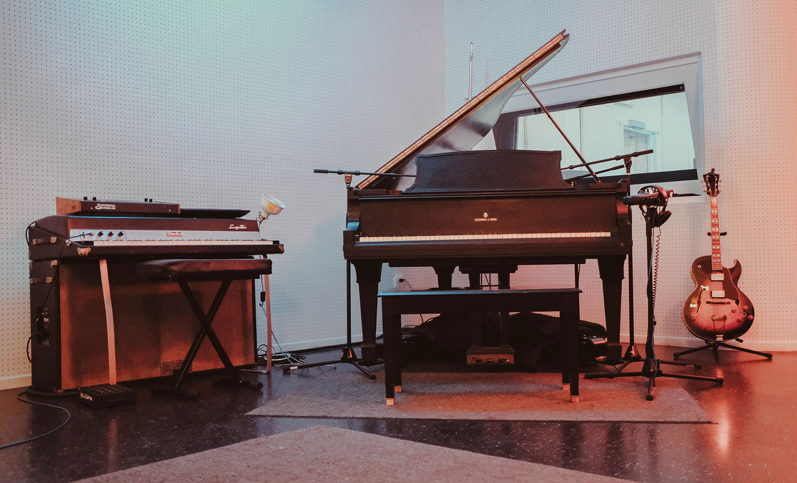 Another view of the live room and its 1920s Steinway B grand piano. Another view of the live room and its 1920s Steinway B grand piano.