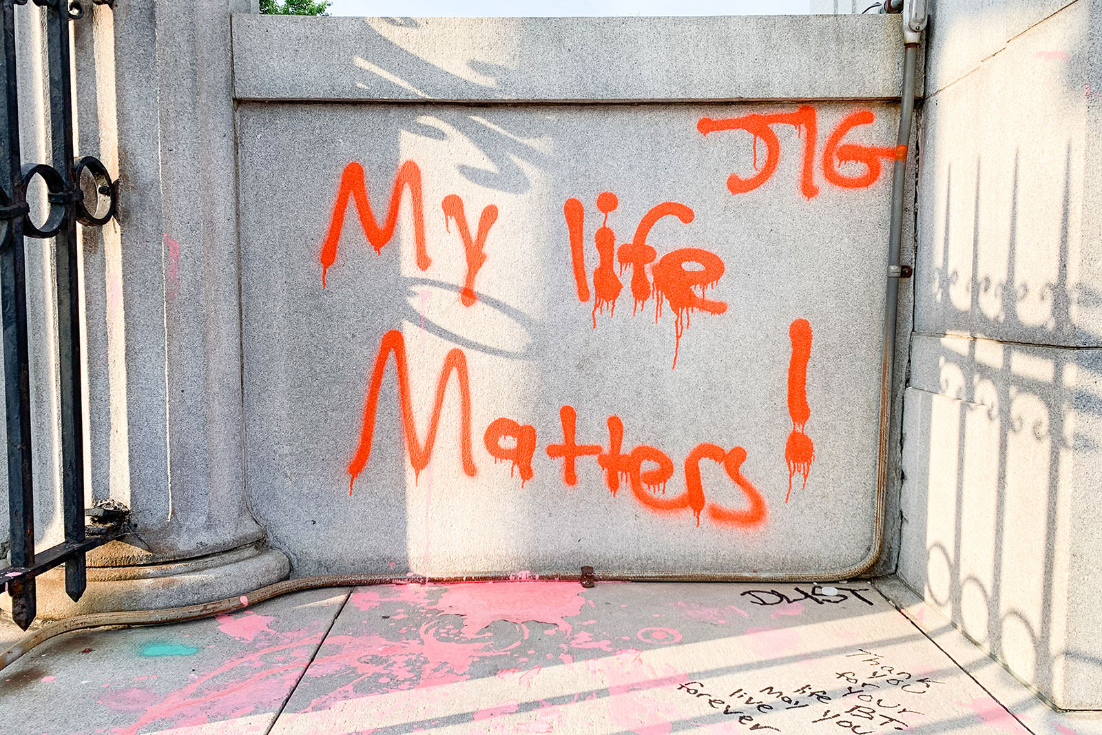 Declarations like this are on what's left of the Confederate statues in Richmond. Other messages include "End White Supremacy," "We Won't Stop," and "With Us or Against." Photo by <a href="https://evergib.com/">EVERGIB.</a> Declarations like this are on what's left of the Confederate statues in Richmond. Other messages include "End White Supremacy," "We Won't Stop," and "With Us or Against." Photo by <a href="https://evergib.com/">EVERGIB.</a>