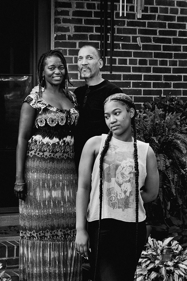 <a href="https://www.rambhagat.com/">Dr. Ram Bhagat</a>, a longtime educator, arts innovator, and peacebuilder, is joined by his wife and daughter. Ram lost his uncle during Covid-19 and states how it's "so American to try and make something abnormal into something normal." Photo by <a href="https://www.taniadelcarmen.com/">Tania del Carmen Fernández.</a> Ram